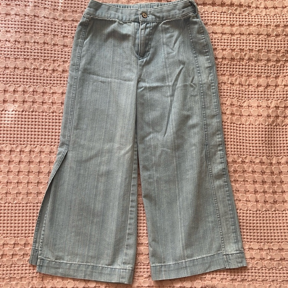 Rylee + Cru 6-7 denim crop wide leg side slit jeans